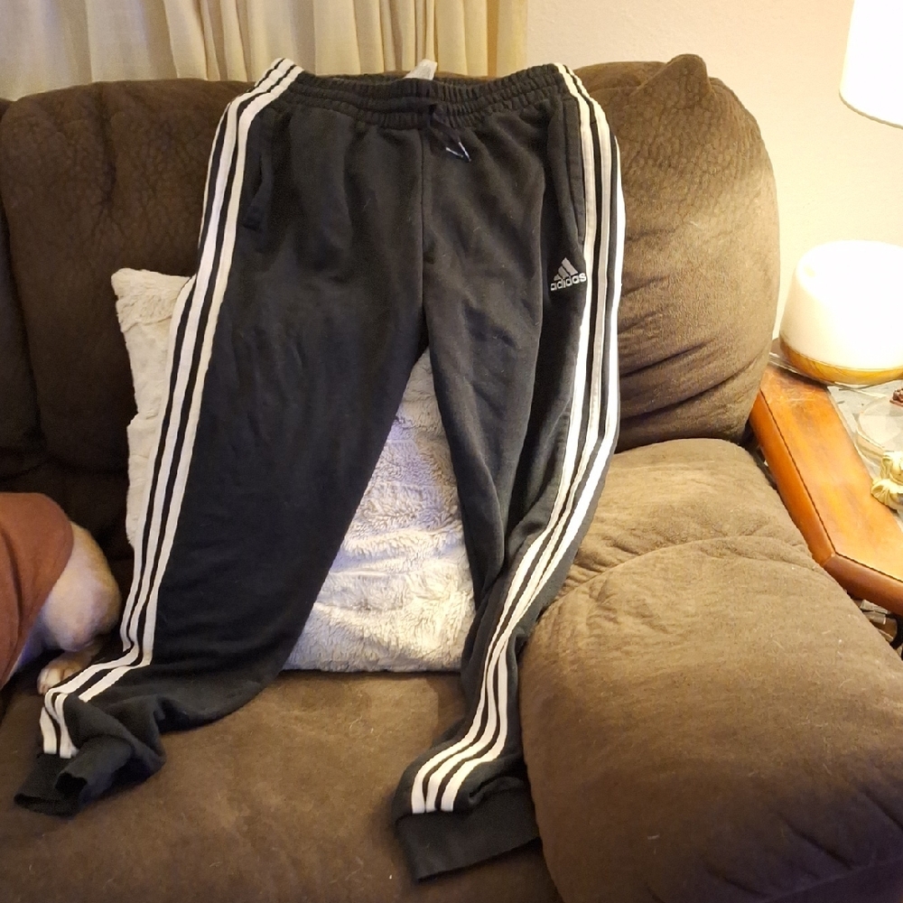 Adidas Men Black Joggers with White Stripes